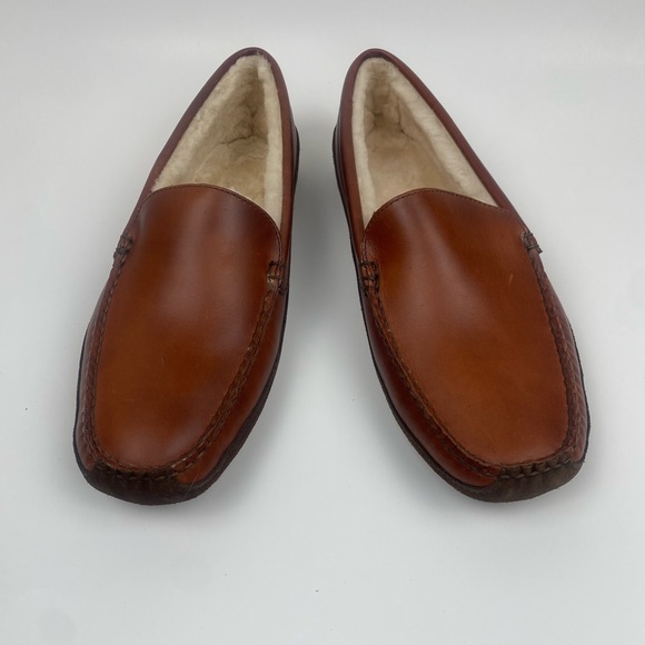 BROOKS BROTHERS Size 11 Men's Brown Leather Shearling LONE TREE Slipper - Picture 2 of 13